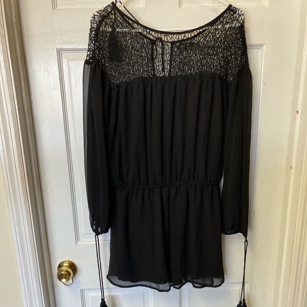 Boohoo Black Julia Lace Insert Tassel Oversized Romper Jumper US 10